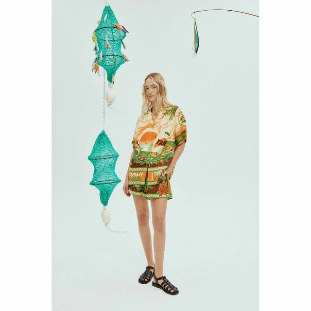 Alemais Bungalow Oversized Linen Shirt and Short Set Multi Print Size 16 - 16 / Multi - Outfit Sets
