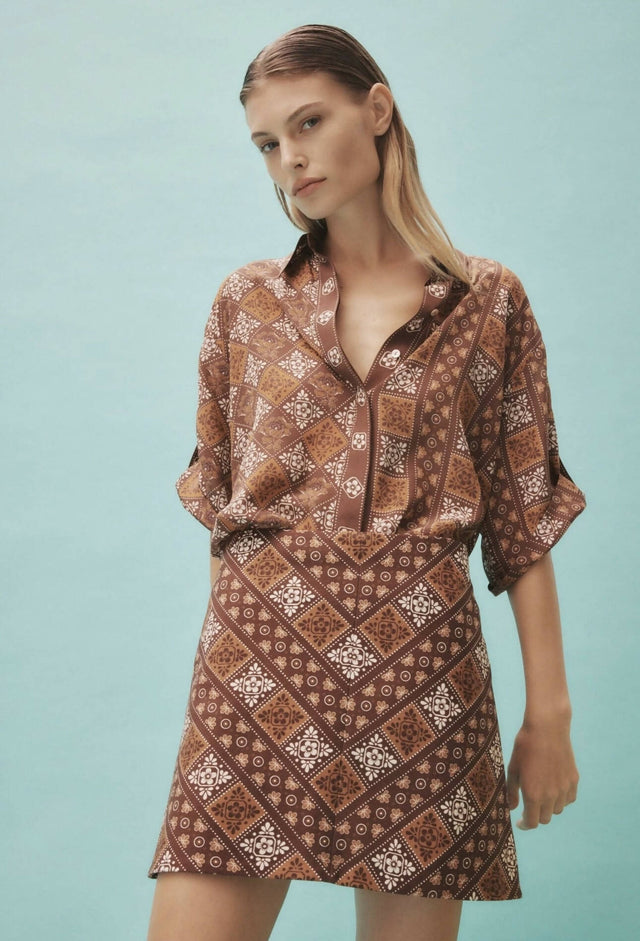 ALEMAIS - Alemais Carmella Silk Shirt and Cotton Drill Mini Skirt Set