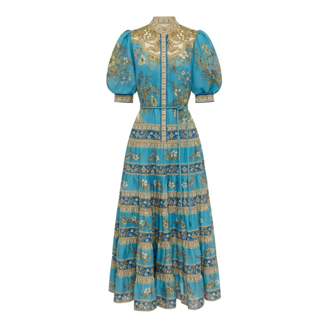 Alemais Cassie Tiered Midi Dress - 10 / Blue - Dresses