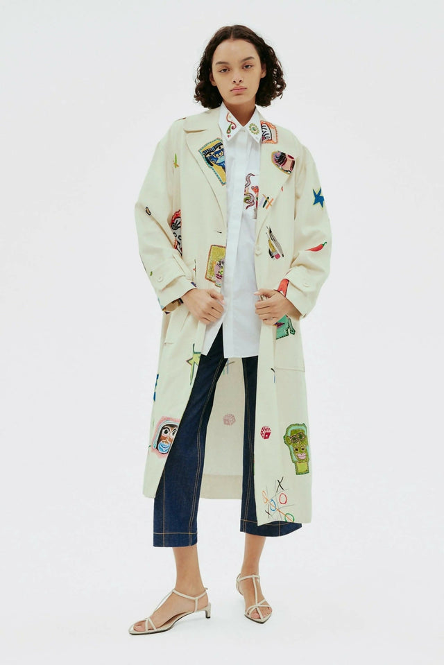 Alemais Checkers Coat Cream Print Size AU 14 & 16 - Coats