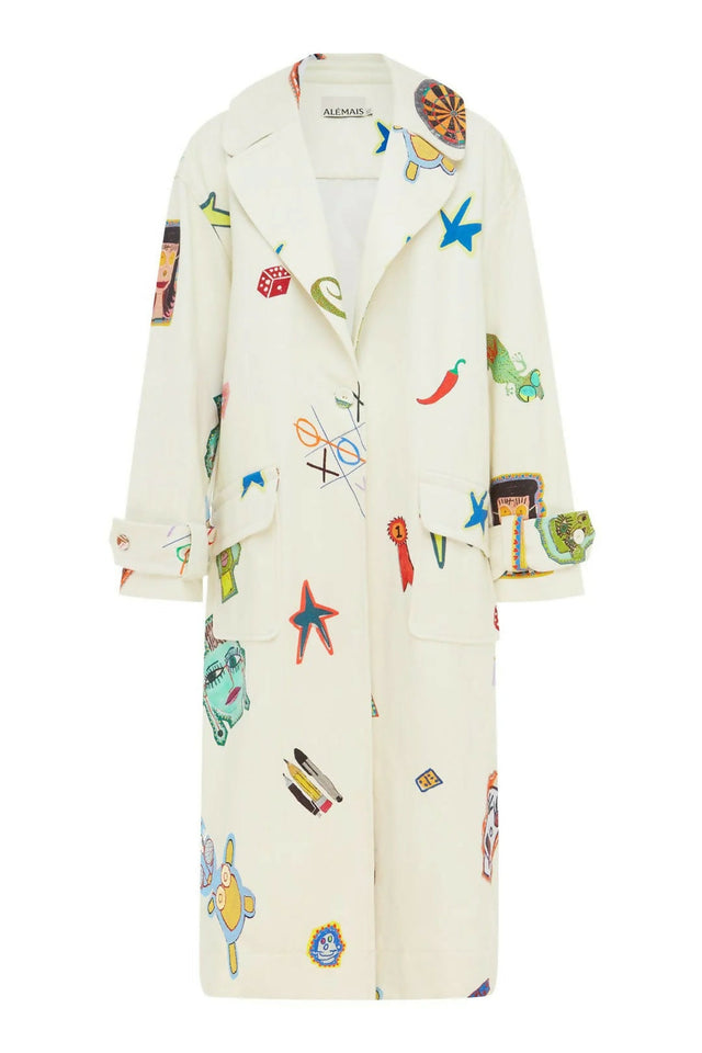 Alemais Checkers Coat Cream Print Size AU 14 & 16 - Coats