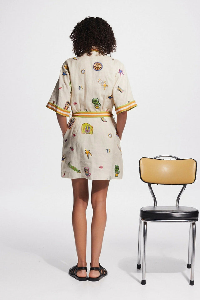 Alemais Checkers Embroidered Mini Dress Print Size AU 14 - 14 / Print - Dresses