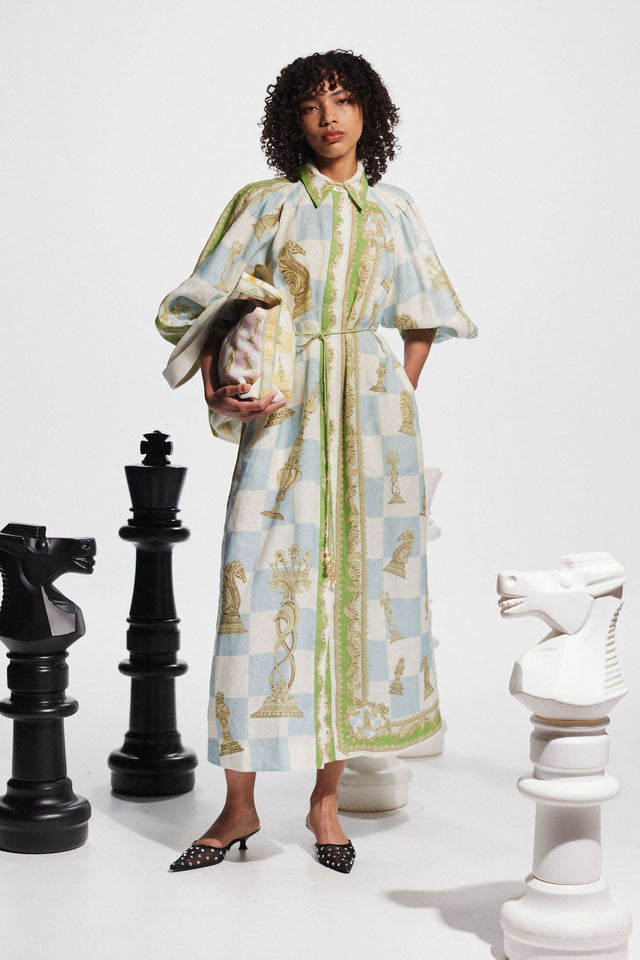 Alemais Checkmate Linen Shirtdress Print Size 16 - 16 / Print - Dresses