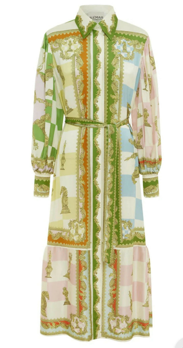 Alemais Checkmate Silk Midi Shirtdress Multi Size 16 - 16 / Print - Dresses