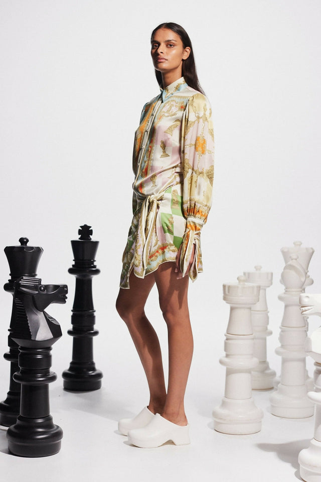 Alemais Checkmate Silk Mini Dress - 10 / Print - Dresses