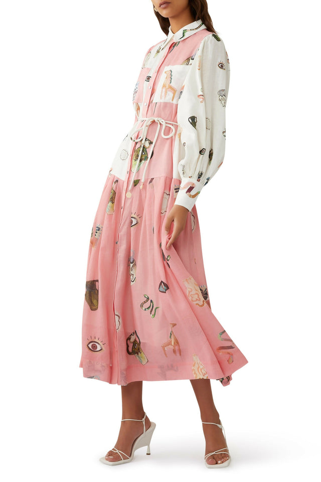 Alemais Cleo Shirtdress Pink Print Size AU 10 12 - 12 / Pink - Dresses