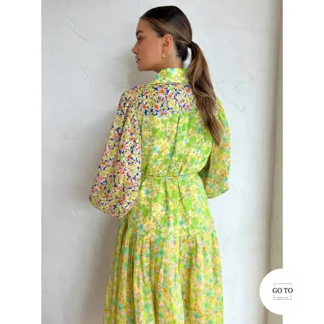 Alemais Daisy Patchwork Midi Dress Green Floral Size AU 6 - 6 / Multi - Dresses