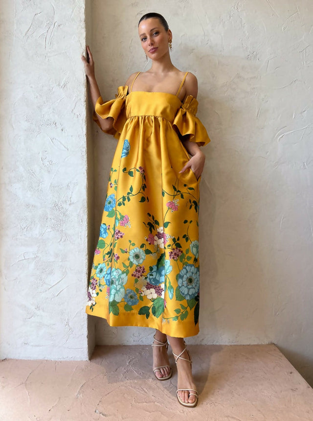 Alemais Dana Midi Dress - 10 / Yellow - Dresses