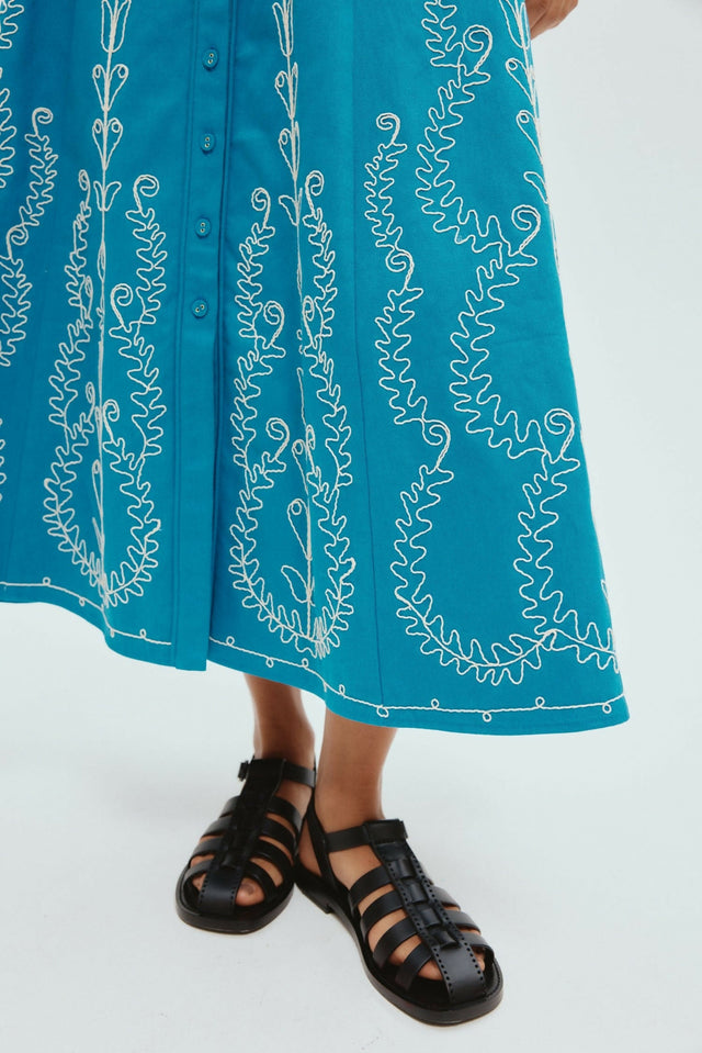 Alemais Donovan Corded Midi Dress Blue Print Size AU 16 - 16 / Print - Dresses