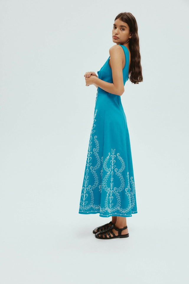 Alemais Donovan Corded Midi Dress Blue Print Size AU 16 - 16 / Print - Dresses