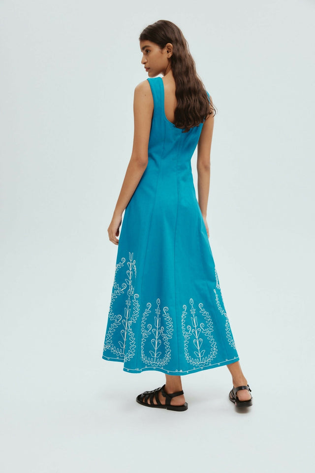 Alemais Donovan Corded Midi Dress Blue Print Size AU 16 - 16 / Print - Dresses