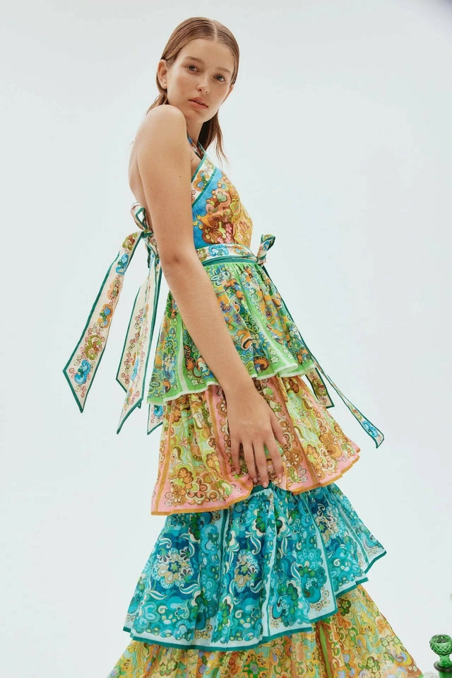 Alemais Dreamer Halter Tier Midi Dress Floral Size 8 - 8 / Multi - Dresses