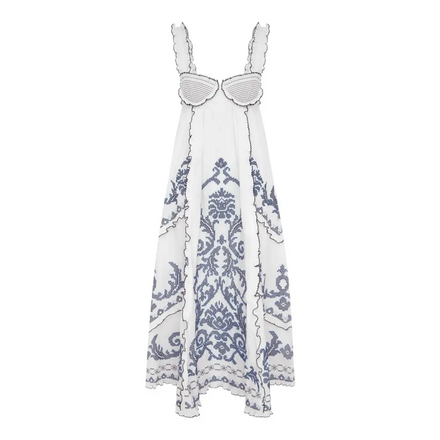 Alemais Hazel Smocked Embroidered Midi Dress White Size 10 - 10 / White - Dresses