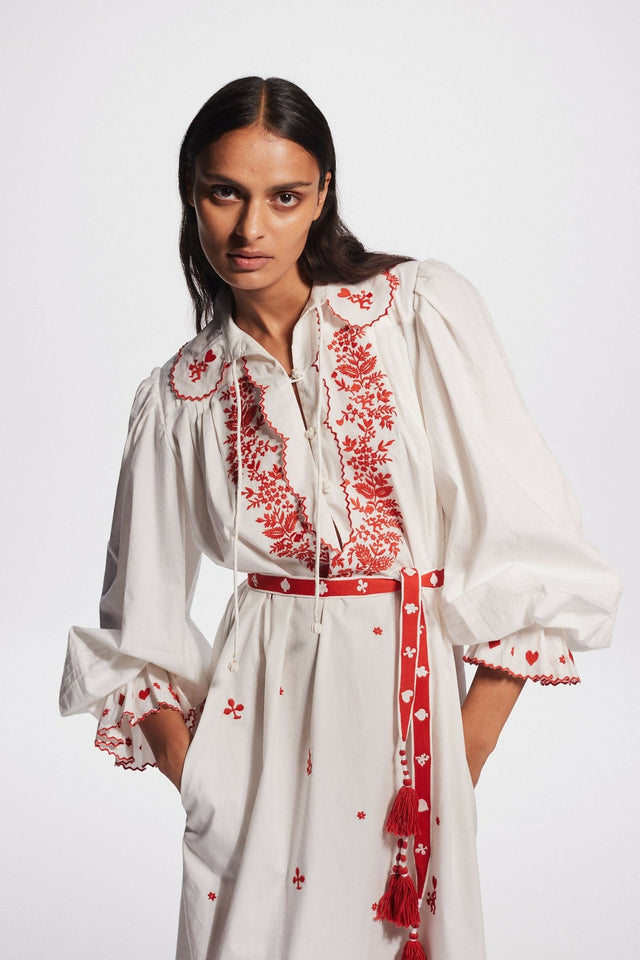 Alemais Hearts Embroidered Midi Dress Print Size AU 16 - 16 / White - Dresses