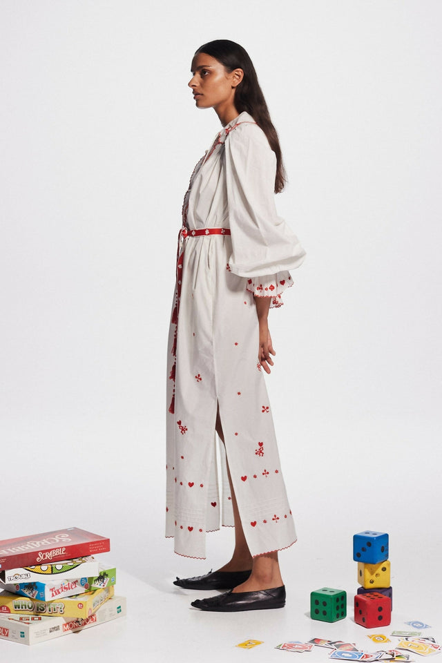 Alemais Hearts Embroidered Midi Dress Print Size AU 16 - 16 / White - Dresses