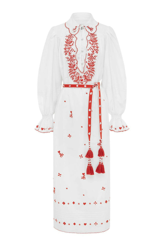 Alemais Hearts Embroidered Midi Dress Print Size AU 16 - 16 / White - Dresses