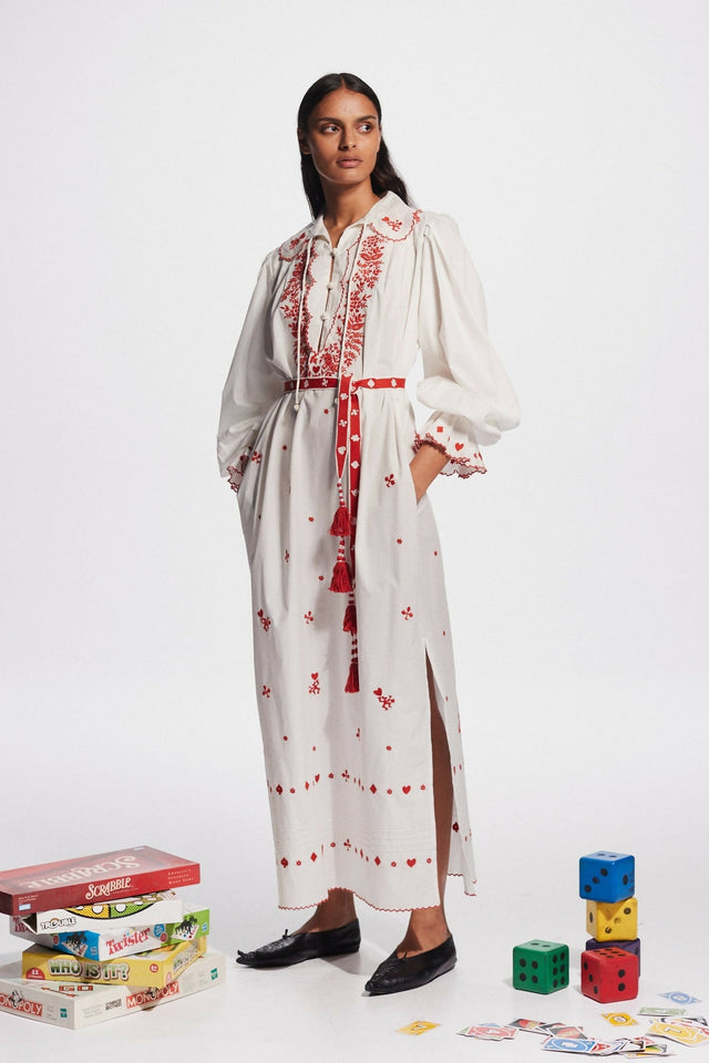 Alemais Hearts Embroidered Midi Dress Print Size AU 16 - 16 / White - Dresses