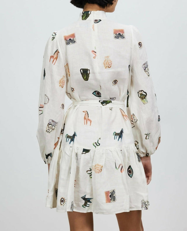 Alemais Hera Mini Dress White Print Size AU 6 - White / 6 - Dresses