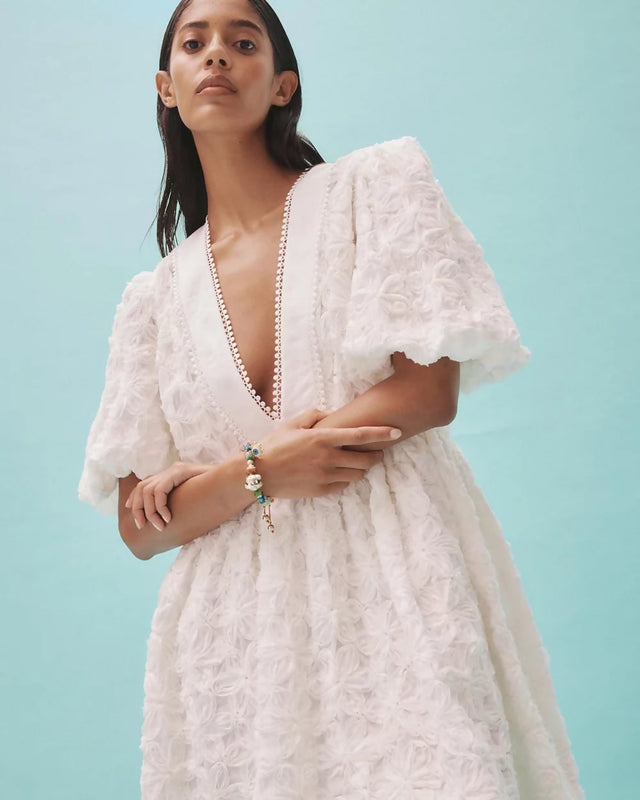 Alemais Iggy Embroidered Mini Dress Cream Size 14 - 14 / White - Dresses