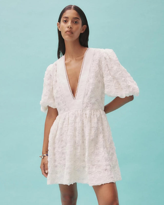 Alemais Iggy Embroidered Mini Dress Cream Size 14 - 14 / White - Dresses