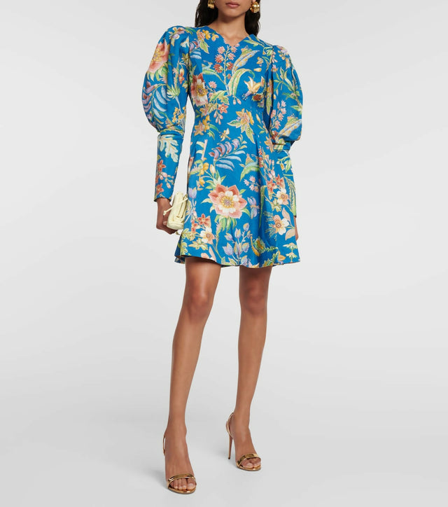 Alemais June Mini Dress Indigo Floral Size AU 16 - 16 / Floral - Dresses