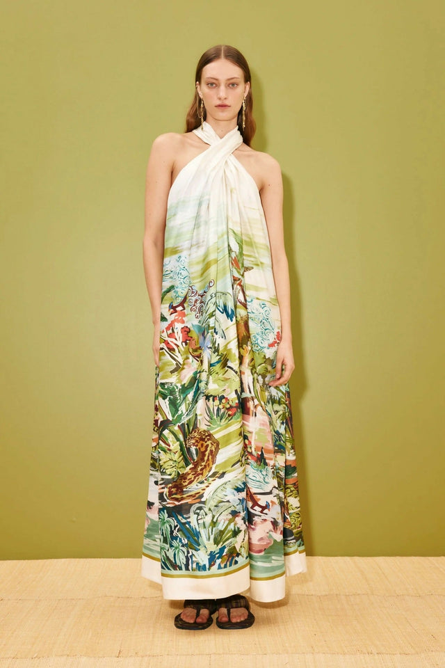 Alémais Jungle Boogie Silk Halter Dress - 16 / Print - Dresses
