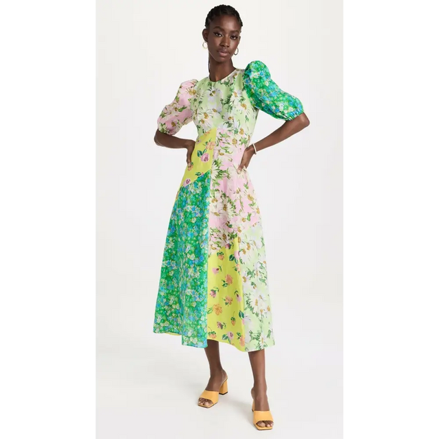 Alemais Kenzie Patchwork Midi Dress Floral Size 6 - 6 / Multi - Dresses