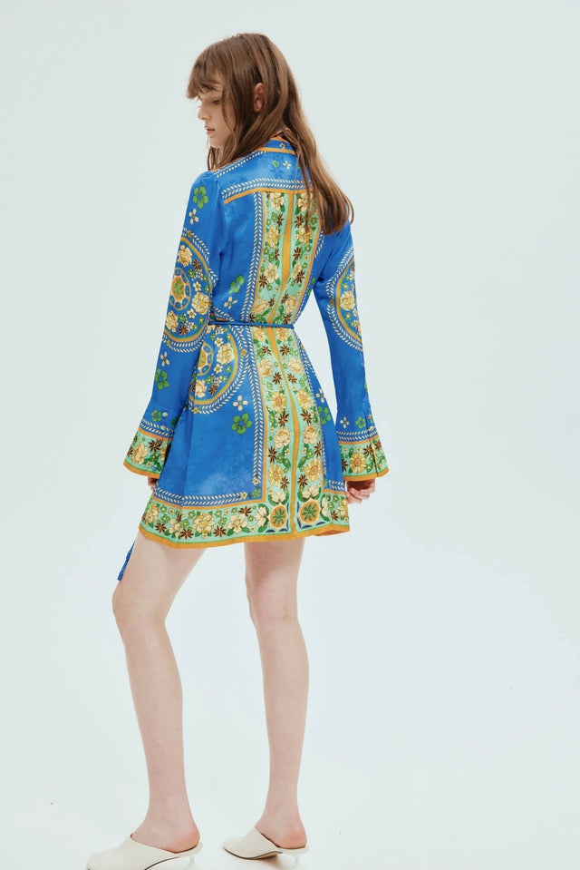 Alemais Linda Mini Dress in Blue Print Size AU 16 - Dresses