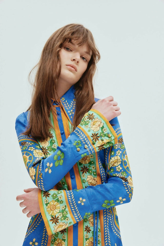 Alemais Linda Mini Dress in Blue Print Size AU 16 - Dresses