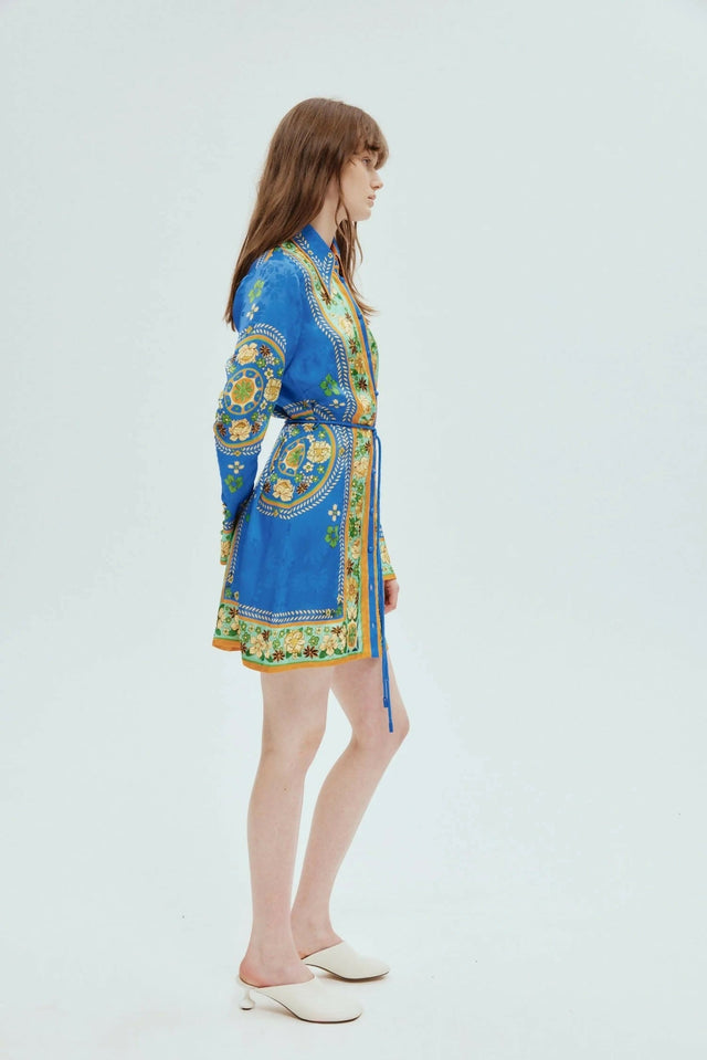 Alemais Linda Mini Dress in Blue Print Size AU 6 - Dresses