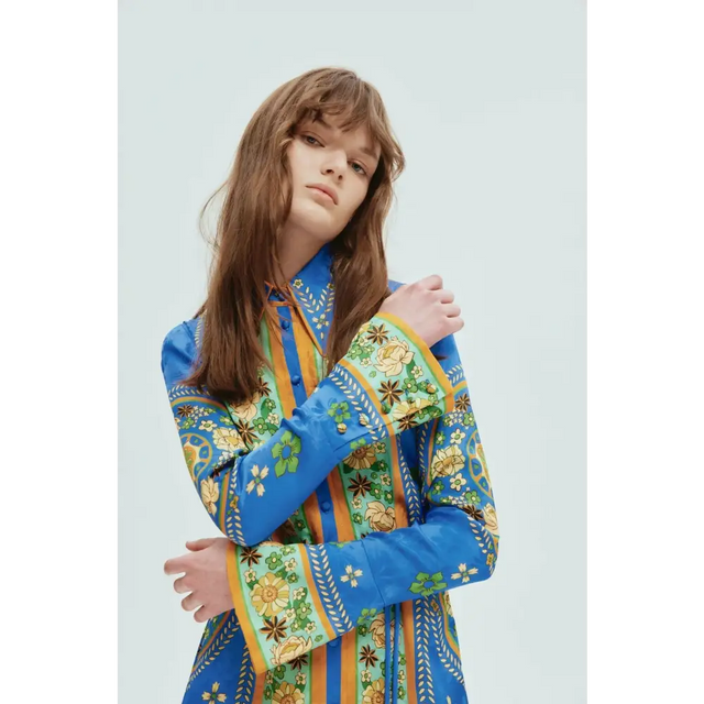 Alemais Linda Satin Mini Dress Blue Floral Size 12 - 12 / Multi - Dresses