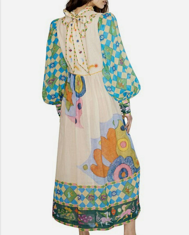 Alemais Lou Balloon Sleeve Midi Dress Multi Size AU 14 & 16 - Dresses