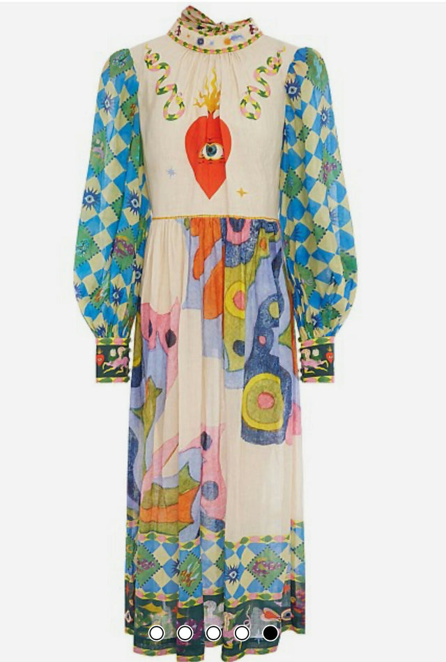 Alemais Lou Balloon Sleeve Midi Dress Multi Size AU 14 & 16 - Dresses