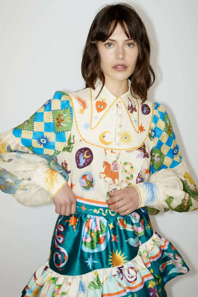 Alemais Lou Balloon Sleeve Shirt Multi Size 14 - 14 / Print - Outfit Sets