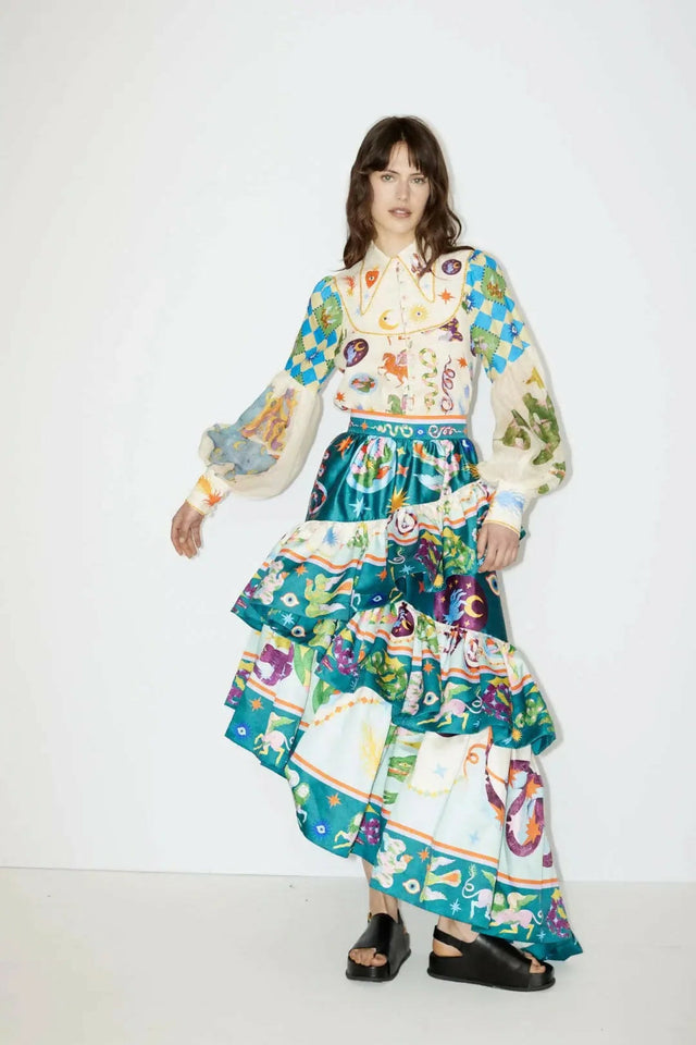 Alemais Lou Balloon Sleeve Shirt Multi Size 14 - 14 / Print - Outfit Sets