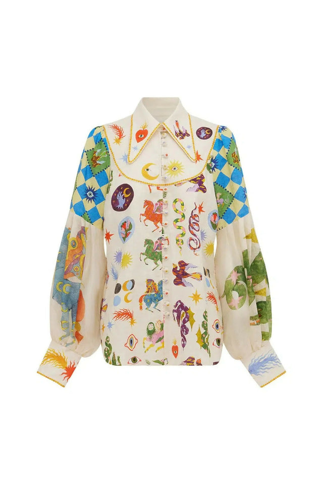 Alemais Lou Balloon Sleeve Shirt Multi Size 14 - 14 / Print - Outfit Sets