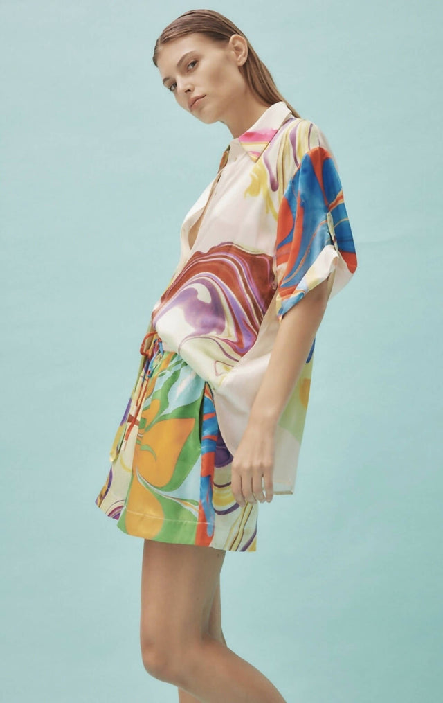 Alemais Luca Silk Shirt and Short Set Multi Size 16 - 16 / Multi - Outfit Sets