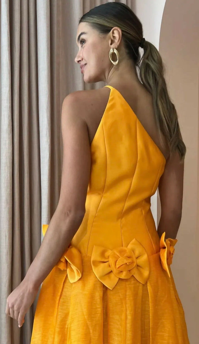 Alemais Macie One Shoulder Rosette Dress In Saffron Size 10 / M - 10 / Orange - Dresses