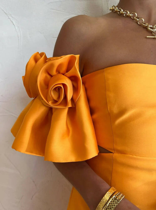 Alemais Macie Rosette Mini Dress in Saffron - 8 / Orange - Dresses
