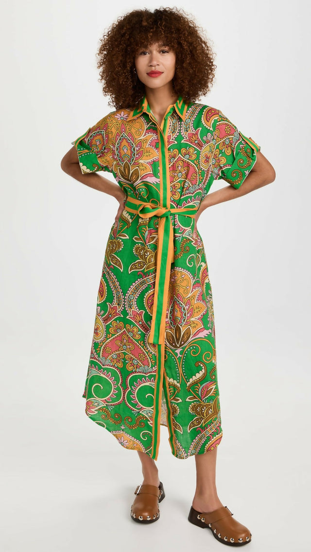 Alemais Marion Shirt Midi Dress Green Multi Size AU 12 - 12 / Multi - Dresses