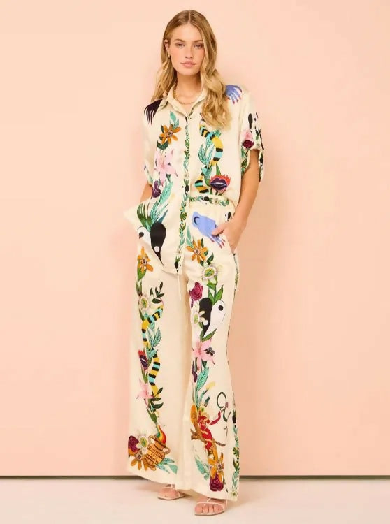 Alemais Meagan Silk Pant And Shirt Set Multi Print Size 14 - 14 / Print - Dresses