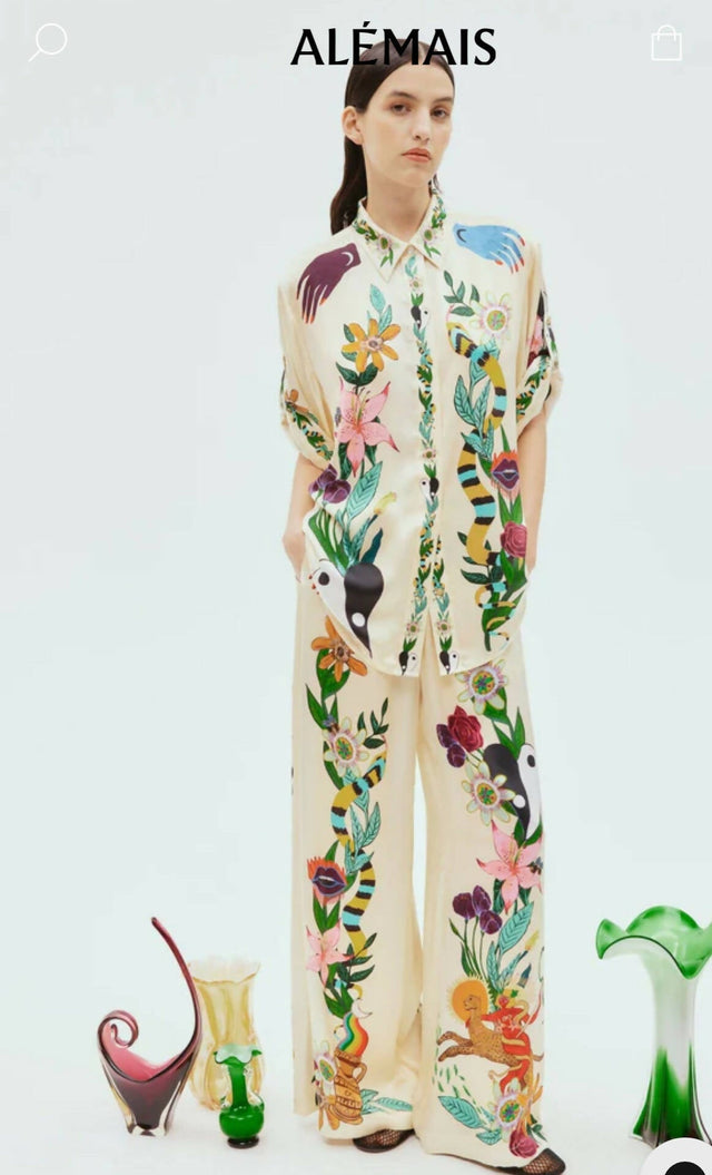 ALEMAIS - Alemais Megan Silk Pant Size 10 And Oversized Shirt Size 8 Set Print