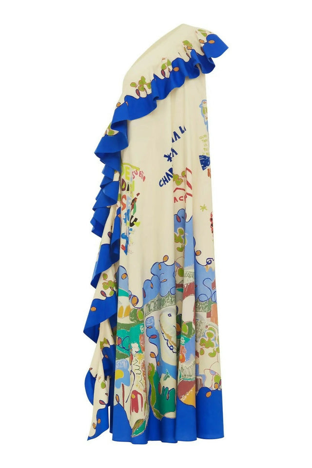 Alemais Nadia Dress One Shoulder Ruffle Maxi Print Size AU 16 - 16 / Print - Dresses