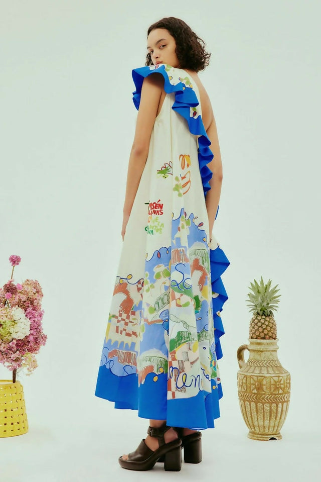 Alemais Nadia Dress One Shoulder Ruffle Maxi Print Size AU 16 - 16 / Print - Dresses