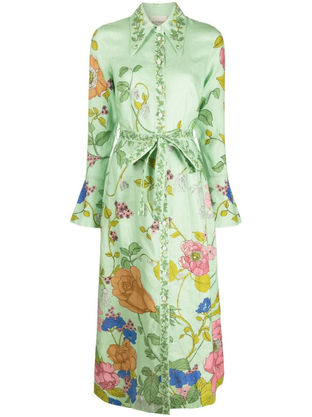 Alemais Olivia Shirt Dress Green Print Size 8 - Dresses