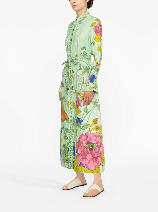 Alemais Olivia Shirt Dress Green Print Size 8 - Dresses