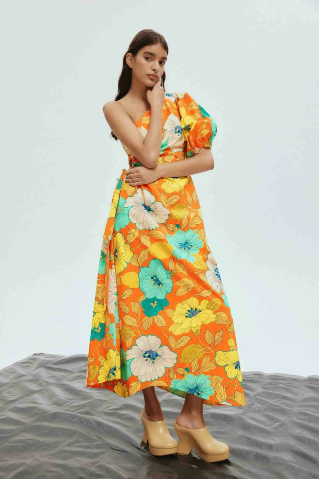 Alemais Piato One Shoulder Midi Dress Multi Floral Size 16 - 16 / Multi - Dresses