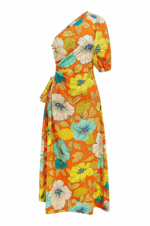 Alemais Piato One Shoulder Midi Dress Multi Floral Size 16 - 16 / Multi - Dresses