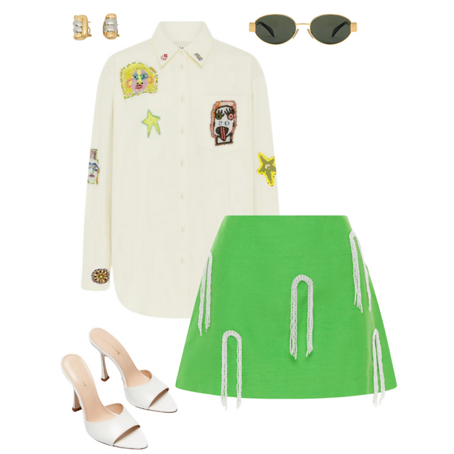 Alemais Players Embroidered Shirt Cream and Dazzle Mini Skirt Set - Outfit Sets