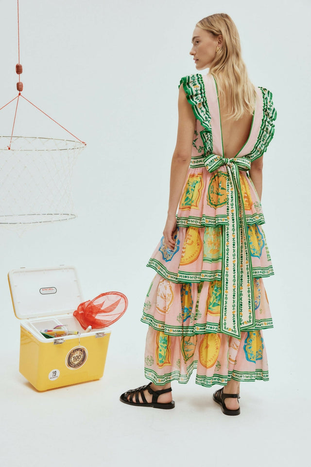 Alemais Porcelain Frill Midi Dress Multi Print Size 16 - 16 / Multi - Dresses